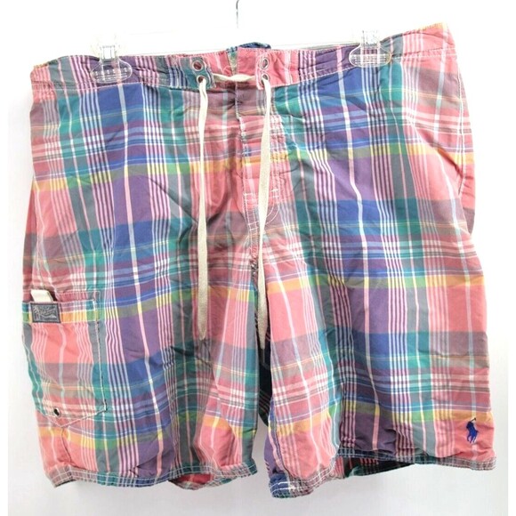 Polo Ralph Lauren Pink Plaid Swim Trunks Shorts Mens Size 32 - Picture 1 of 9